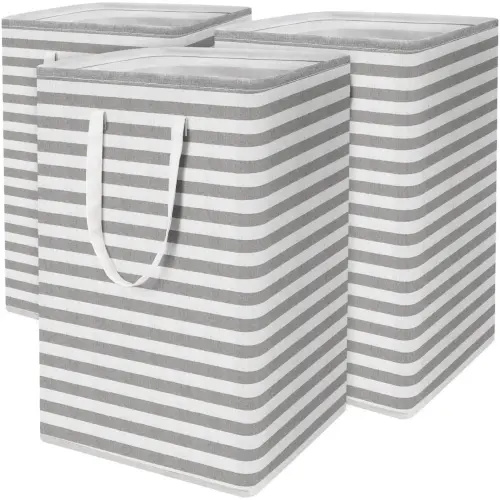 3Pack 75L Freestanding Laundry Hamper, Collapsible Laundry Basket Hamper with Handles,Gray