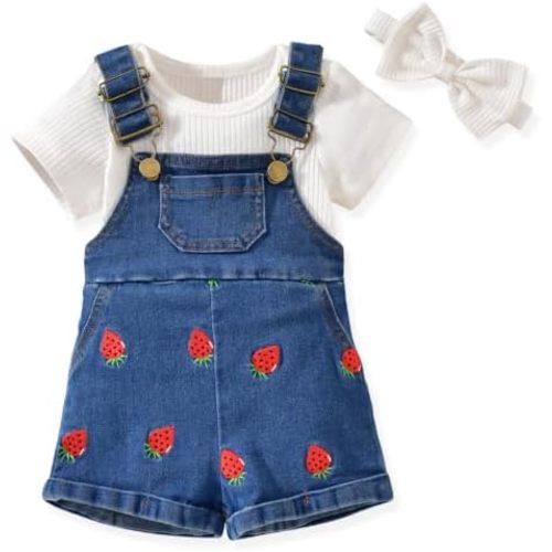 3-18 Months Baby Girls Denim Overall Shorts Set Short Sleeve Romper Jean Shortall Outfit