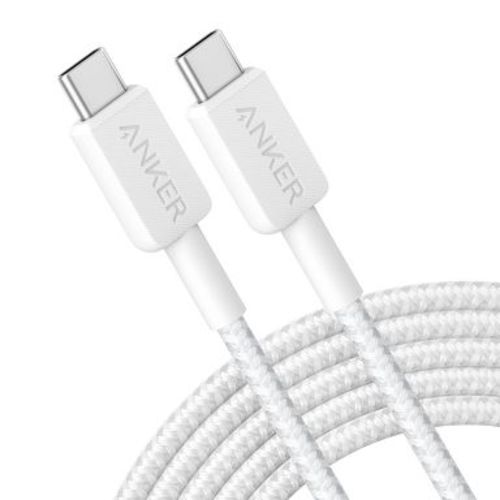 Anker 10' 60W Braided USB-C to USB-C Max Fast Charging Cable - White: Male-To-Male Cord