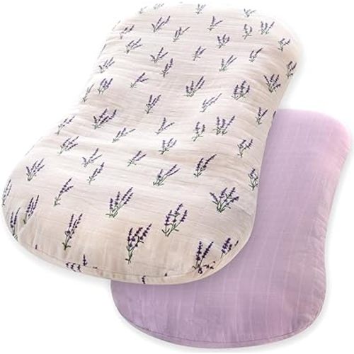 LifeTree Muslin Baby Lounger Cover Neutral, Newborn Slipcover Lounger Cover for Boys Girls Infant, Soft Organic Cotton, Cover Only, Lavender and Mauve Pattern, 30.7in x 20in