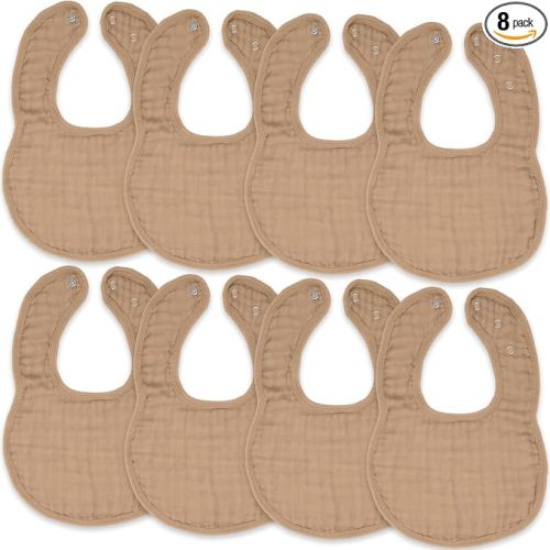 Comfy Cubs Muslin Bibs for Babies, Pack of 8 - Soft and Highly Absorbent, Feeding, Drool and Teething Bib, Adjustable Snaps - Stylish & Colorful Unisex Designs, Giftable Set - Cedar