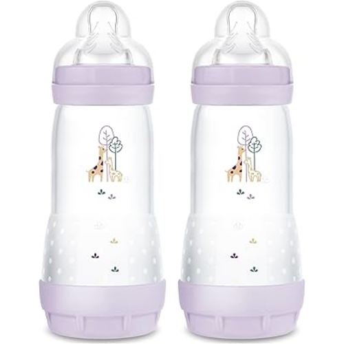 MAM 11oz Easy Start Anti-Colic Baby Bottles, Fast Flow, Breastfeeding-Like Silicone Nipple, Reduces Colic, Gas, & Reflux, Easy-to-Clean, BPA-Free, 4 Plus Months