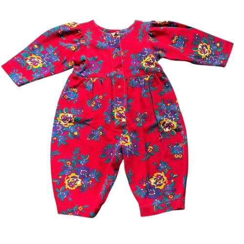 Vintage Hanna Red Floral Romper Made In USA  6-12 Months Girl