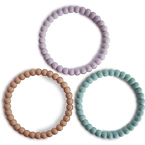 mushie Pearl Teether Bracelet | 3-Pack (Lilac/Cyan/Soft Peach)
