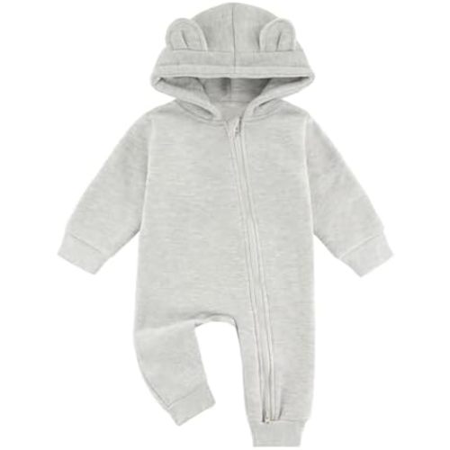 Baby Jumpsuit Hoodie Romper Zipper Long Sleeve One Piece Outfits Warm Clothes for Boy Girl 0-24 Months
