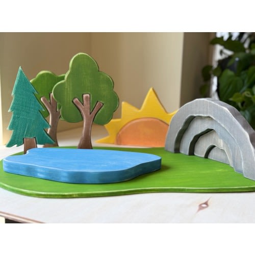 Forest Playscape/Landscape Full Set: Coniferous and Deciduous Trees, Bear Cave, Sun and Pond