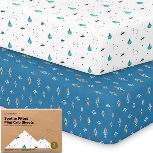 2pk Mini Crib Sheets Fitted 38x26 Pack N Play Mattress Sheet (Space Quest)
