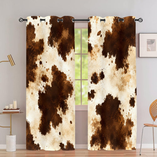 Rosalind Wheeler 2PCS Grommet Top Rustic Farmhouse Cow Print Curtain Drapes, Thermal Insulated Noise Reducing Blackout Room Darkening Curtains with Privacy Protection, Indoor Window Panels for Bedroom Living Room Kitchen Home Decor | Wayfair