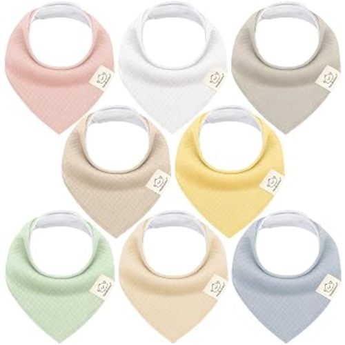 KeaBabies 8pk Organic Baby Bandana Bibs for Drooling Teething (Dawn/Quin)