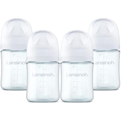 Lansinoh Anti-Colic Glass Baby Bottles, White Collar, 5 Ounces, 4 Count