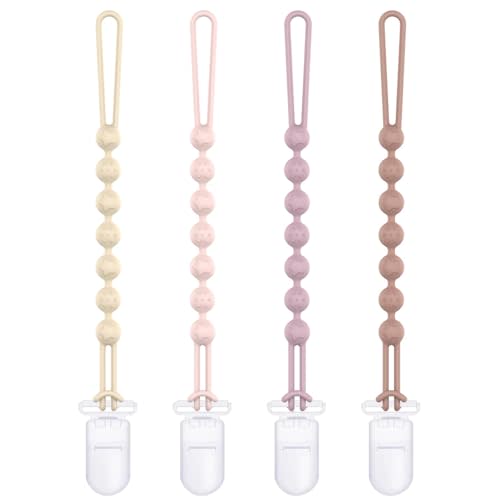 Cuddle Campus Silicone Pacifier Clip Holder with One Piece Design,Soft Flexible Binky Clips with Texture for Baby Boy and Girl Pack of 4 Plastic Clip (0-6m)