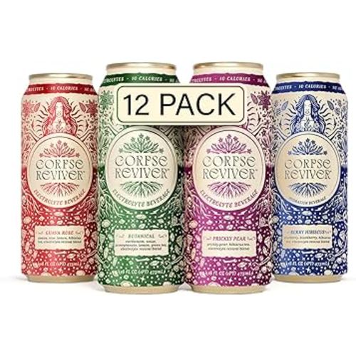 Corpse Reviver: Electrolyte Hydration Drink | Organic, Non-Alcoholic, Magnesium, Potassium, L-Theanine, Zinc, Sodium, Revival Variety Pack (Canned Flavored Sparkling Water), 16 Fl Oz, Pack of 12
