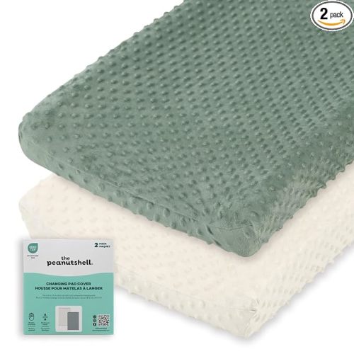 The Peanutshell Minky Dot Diaper Changing Pad Cover - Ultra Soft Baby Mat Cover for Boys & Girls, Fits 16” x 32” Changing Table Pads - Sage, 2 Pack
