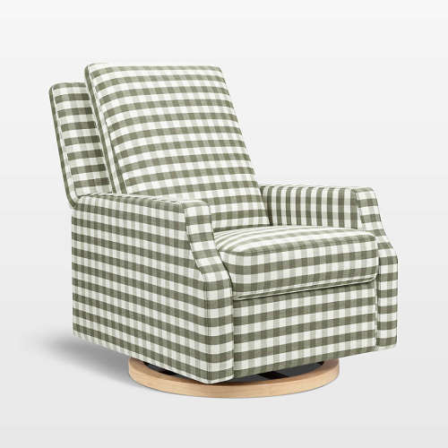 Namesake Crewe Moss Green Gingham Swivel Glider Power Recliner Nursery Chair