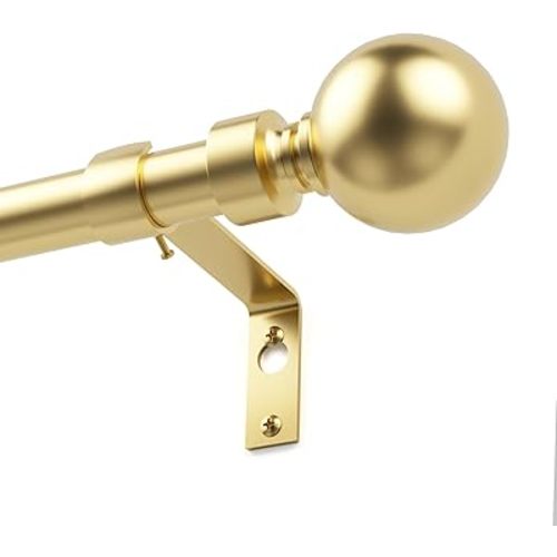 Gold Curtain Rod 32-46 Inch Adjustable, 3/4 Inch Modern Round Metal Window Rod for Blackout Curtains, Tension Rod for Living Room, Bedroom, Kitchen Use, Easy Installation, Rust-Resistant