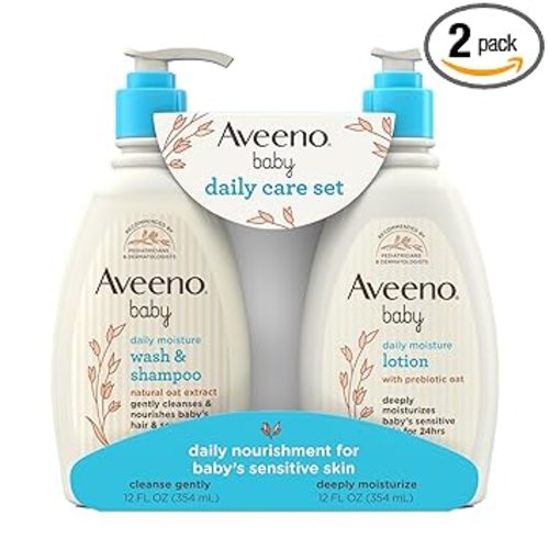 Aveeno Baby Daily Care Gift Set with Oat Extract & Prebiotic Oat, Contains Daily Moisturizing Body Lotion & Gentle 2-in-1 Baby Bath Wash & Shampoo, Hypoallergenic & Paraben-Free, Two Pack
