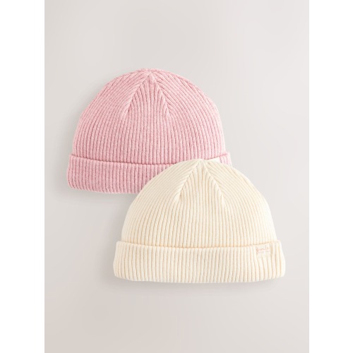 Pink/Cream Cable Knitted Baby Beanies 2 Pack (0-18mths)