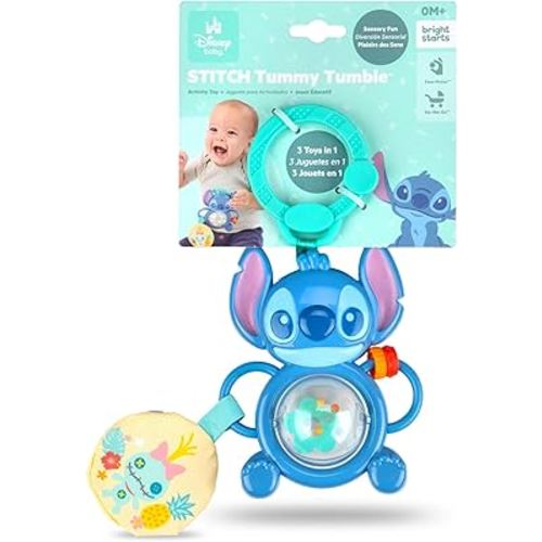 Bright Starts Disney Baby Stitch Tummy Tumble Baby Toy - Spinning Bead Chaser Toy, On The Go Travel, Unisex, Stroller Toy for Newborns & Up