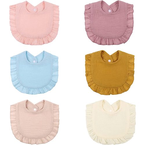 6 Pack Baby Bibs, Muslin Bandana Drool Bibs for Boys Girls, Adjustable Soft & Absorbent lace Feeding Bibs for Teething and Drooling Multi-Use Scarf Bibs
