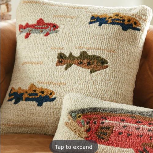 Trout Stream Hooked Wool Pillow