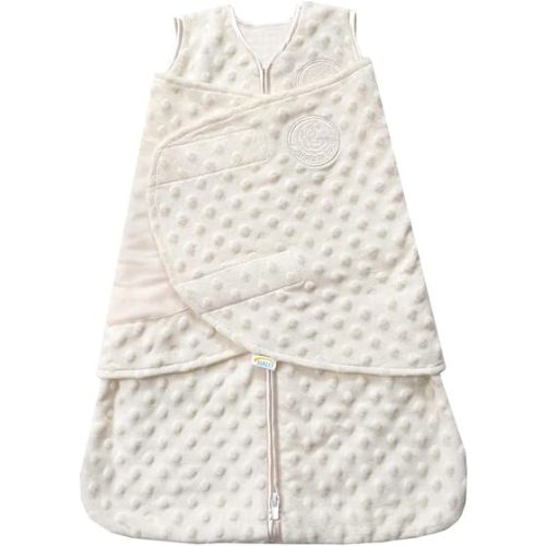 HALO Sleepsack Swaddle, 3-Way Adjustable Swaddle Blanket, TOG 3.0, Velboa Plush Dots, Cream, Newborn, 0-3 Months