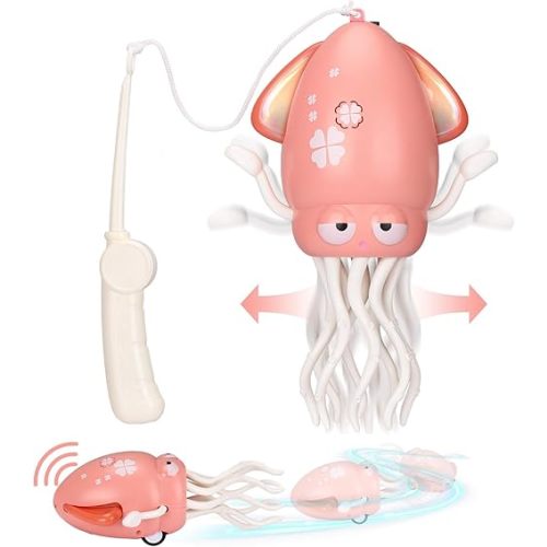 Palksky Dancing Squid Baby Toy in Tummy Time,Magic Electric Octopus Automatic Obstacle Avoidance Toy with Light & Music,Crawling Toys for Learning to Walk,Pink
