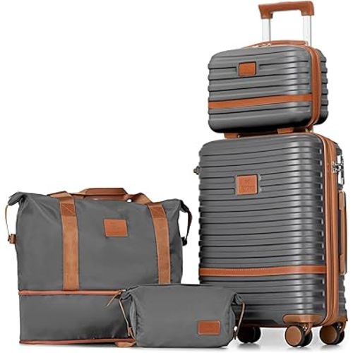 Joyway Carry On Luggage 20 Inch Expandable Suitcase with Spinner Wheel, 4 Piece Hard Shell Luggage Set with TSA Lock(Grey brown)
