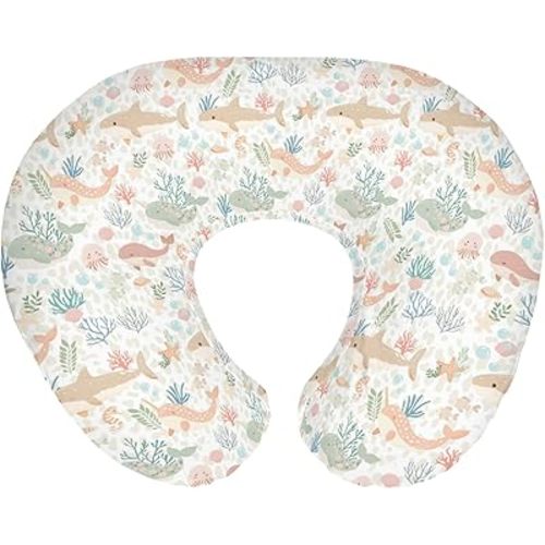 Girly Whale Baby Nursing Pillow Covers for Boy Girl Narwhal Shark Jellyfish Corals Nursing Slipcovers for Breastfeeding Pillows Boho Sea Ocean Animals Leopard Soft Stretchy Cover for Newborn Infant