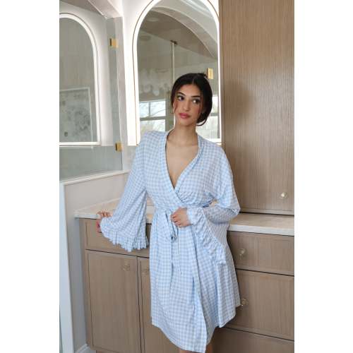 Ruffle Bamboo Gingham Robe – Waverles Size M/L