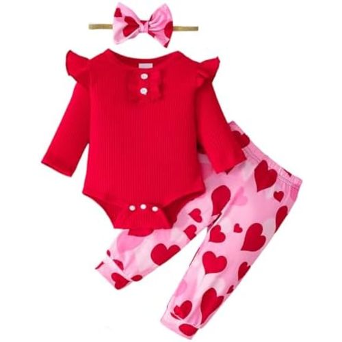 Baby Girl Clothes Newborn Infant Ribbed Romper Long Sleeve Bodysuit Floral Pants with Headband 0-18Months