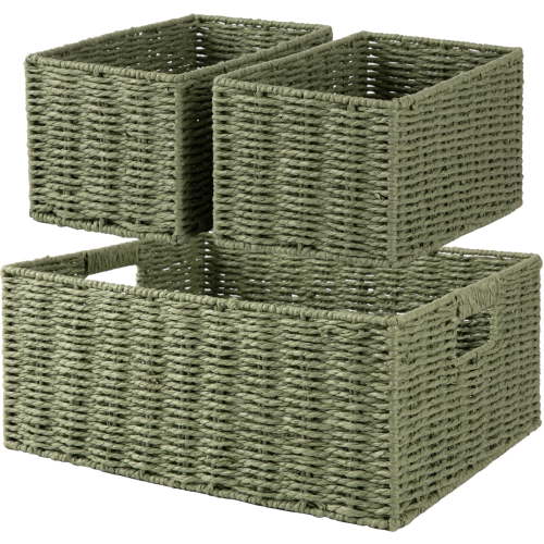 CHERISHGARD 3-Piece 18L Nested Solid Woven Storage Baskets,Elevate Home Organization for Clothes, Toys, Toiletries in Bedroom, Bathroom & Kitchen,14.6*12.2*6.3 inch