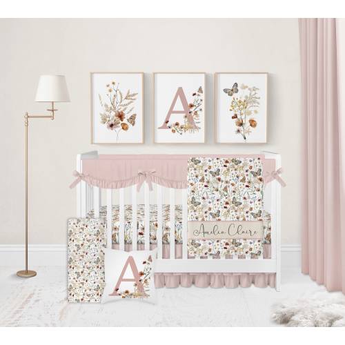 Wildflower Nursery Bedding, Boho Floral Crib Bedding Set Girl, Boho Baby Bedding Set, Butterfly Crib Bedding Girl, Baby Girl Nursery Bedding