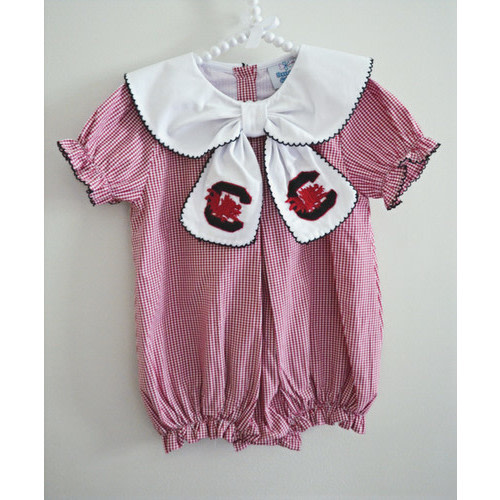 South Carolina Hand Embroidered Gamecock Girl Moonstitch Bow Collar Girl Bubble