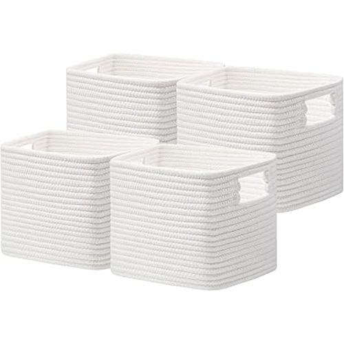 UBBCARE Storage Cubes 4 Pack, 11x 11x 7.8 Cube Storage Bin with Handles, Cotton Rope Baskets for Organizing, Woven Baskets for Shelf, Baby Nursery, Toy Storage, Closet, Classroom, White