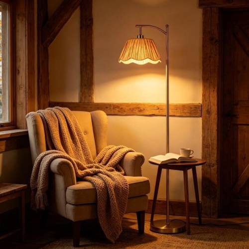 62.5" Vintage Brass Floor Lamp with Pleated Shade, 3-Color Temperature LED Bulb & Foot Switch