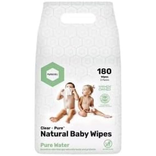 Parasol Clear+Pure Natural Baby Wipes, 180 Count, 3 Packs of 60 Wipes