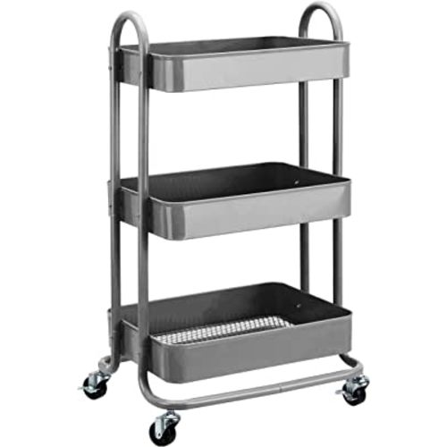 Amazon Basics 3-Tier Rolling Utility or Kitchen Cart, Lockable Wheels, Multifunctional Storage, Charcoal