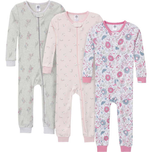 3-Pack Baby & Toddler Girls Woodland Floral Snug Fit Footless Pajamas – Gerber Childrenswear
