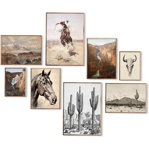 Western Decor Vintage Southwestern Wall Art,Farmhouse Wall Decor Vintage Cowboy Pictures,Boho Ranch Desert Southwestern Wall Decor Aesthetic,Classic Artwork Prints for Western Bedroom Bathroom Decor,Unframed