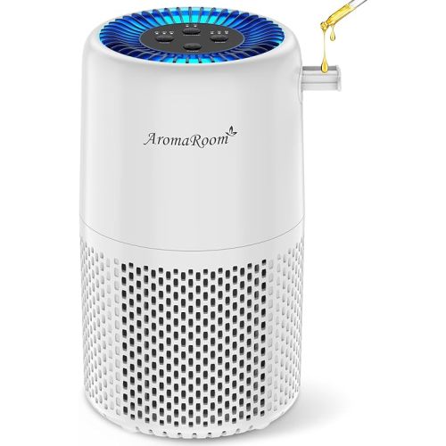 Air Purifier for Home Bedroom, AromaRoom H13 HEPA Air Filter For Smoke Pollen Dander Hair Smell Air Cleaner, 3-in-1 Filter with Sleep Mode, Quiet Air Cleaner For Pets, Home, Baby Room (White, AP103)