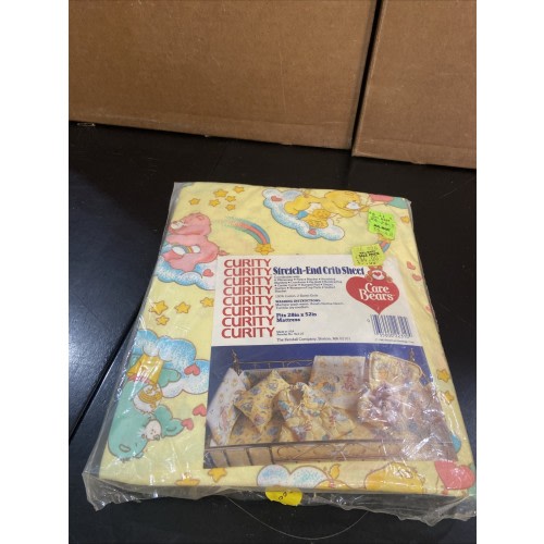 Vintage 1983 American Greetings Corp  Yellow Care Bear Stretch Baby Crib Sheet