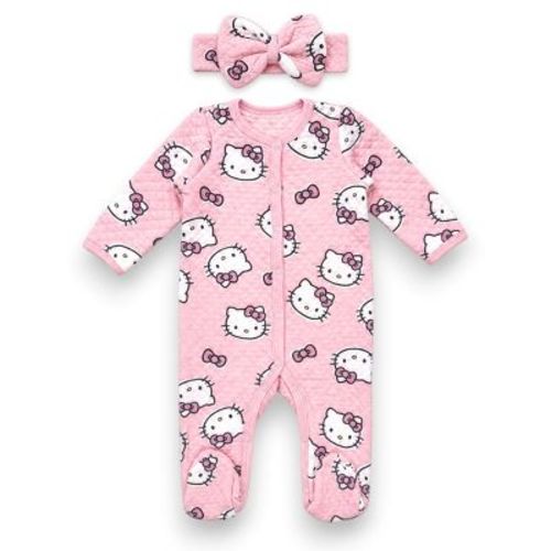 Hello Kitty Baby Girls' 2-Piece Footed Coverall With Bow Headband, Pink, 3 Months