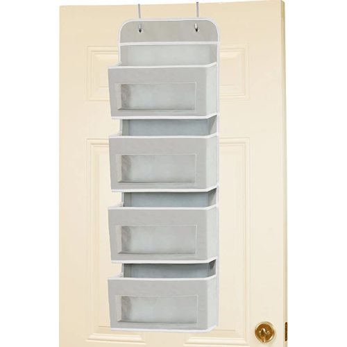 Simplehouseware Over Door/Wall Mount 4 Clear Window Pocket Organizer, Gray - Grey - 4-Pocket