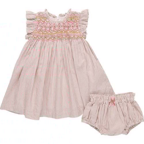 Baby Girls Stevie Dress - Tawny Brown Stripe Tawny Brown Stripe - Pink Chicken | Maisonette