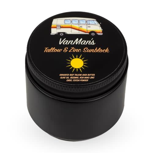Vanman's - Zinc and Tallow Sunscreen - Water Resistant 20 SPF Beef Tallow Sunscreen with Olive Oil, Beeswax - Mineral Sunscreen with Non-Nano Minerals - 2.5 ounce