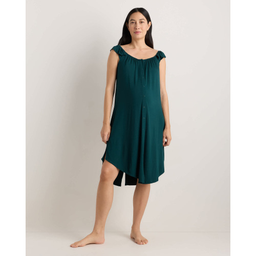 Bamboo Jersey Flutter Sleeve Labor and Delivery Gown - Maternity in Nocturnal Green