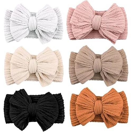 6 Pack Baby Headbands Super Soft Stretchy Nylon Hair Bands Hair Bows Hair Accessories for Baby Girls Newbrons infants Toddlers 03