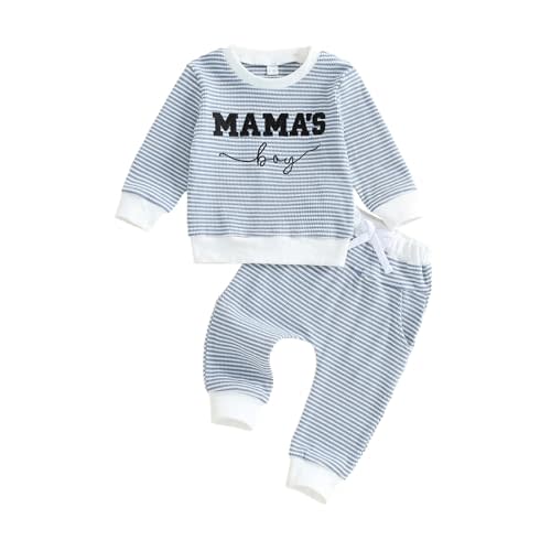 GGBNOMER Toddler Baby Boy Clothes Mamas Boy Embroidered Striped Long Sleeve Sweatshirt Pants Set 2 Pcs Fall Winter Outfits