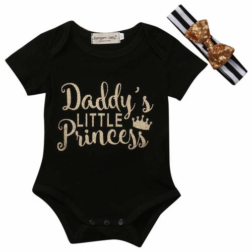 Infant Baby Girls Daddys Letter Playsuit Romper Bodysuit Short Sleeve Shirt