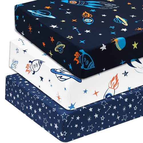 david's kids 3 Pack Fitted Crib Sheets, Ultra Soft Breathable Comfortable Baby Sheet Set for Boys Girls Neutral, 28x52 Inch Fits Standard Crib and Toddler Mattresses, Space